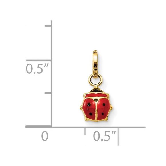 14k Yellow Gold 3D Red Enameled Ladybug Charm, 7mm - Picture 4 of 5